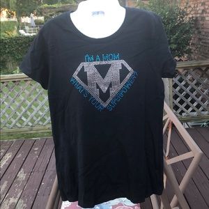 Black Gildan Ladies cut T with Rhinestone design